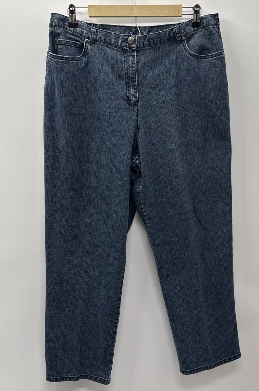 Ruby Rd Petite Straight Leg Jeans Blue Denim Sz 16P Zip Button Elastic Sides